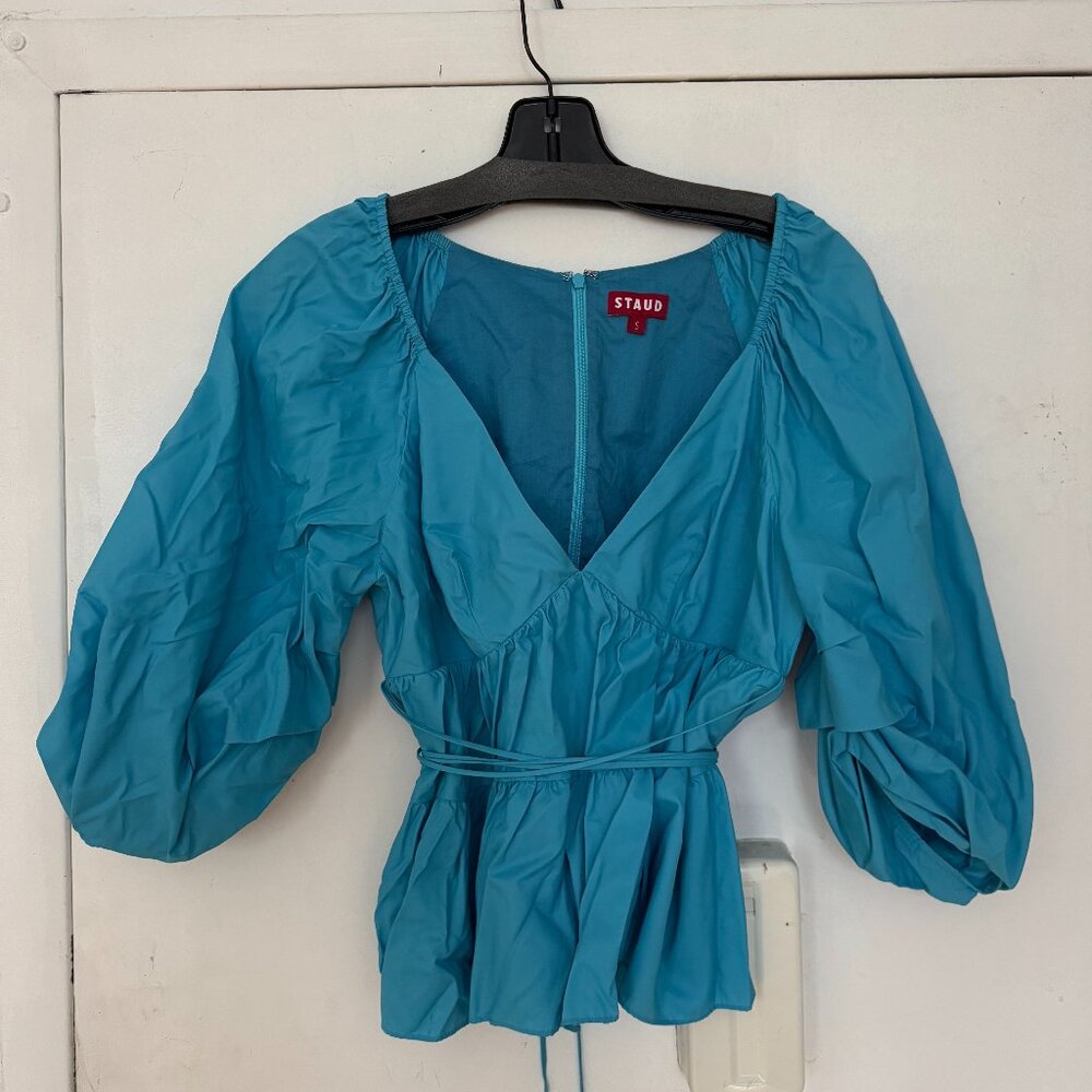 STAUD Luna poplin top in blue